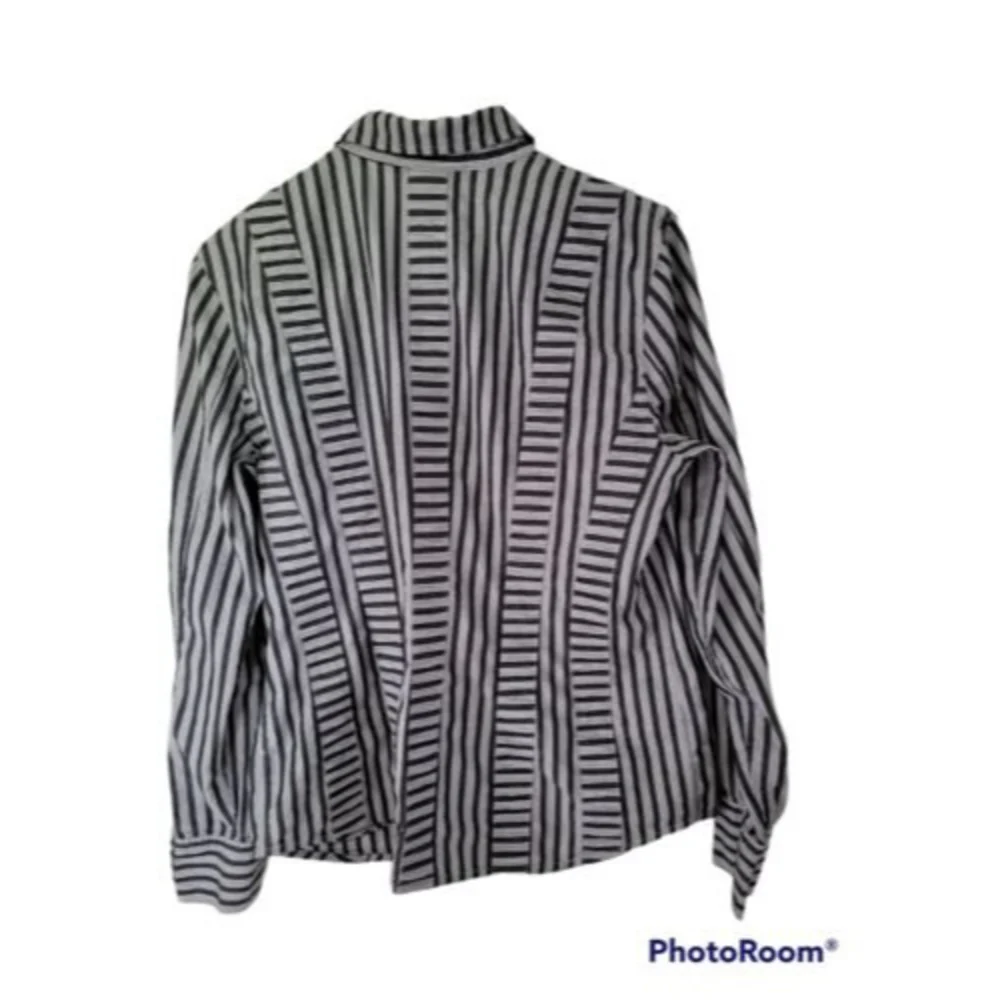 Liz Claiborne Size 10 Button Up Blouse Striped Long Sleeve Shirt Blouse Patched - Picture 2 of 8